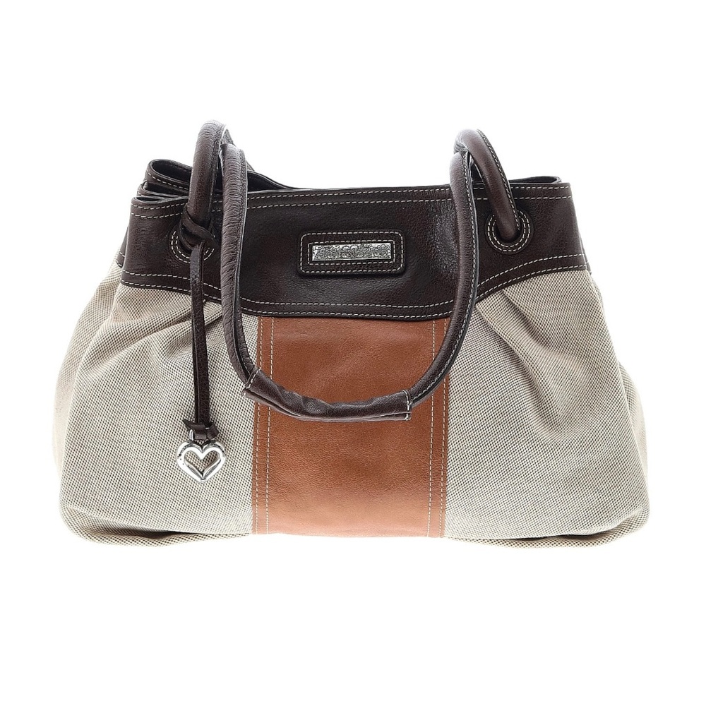 Brighton Beige Brown Tan Leather Canvas Tweed Handbag